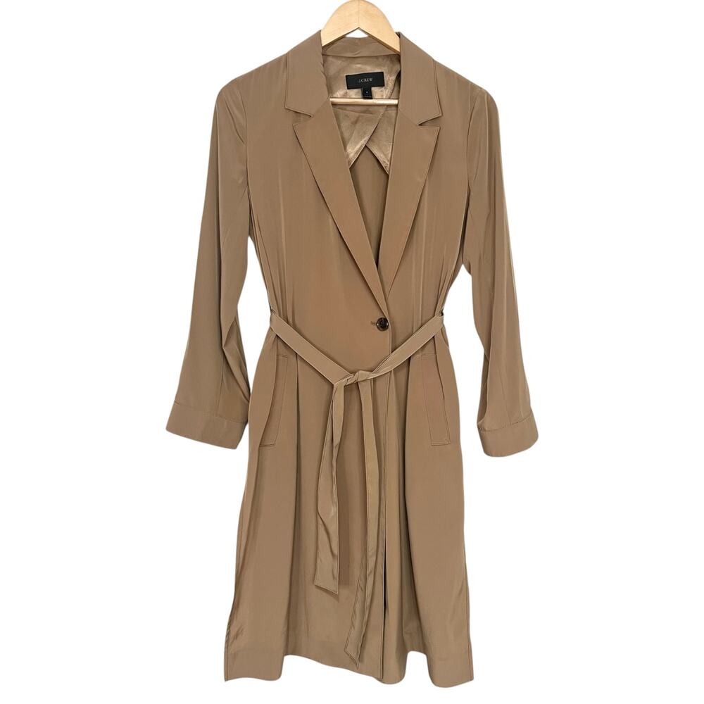J Crew Satin Lightweight Long Belted Duster Trench Coat Jacket Camel J1706 Small